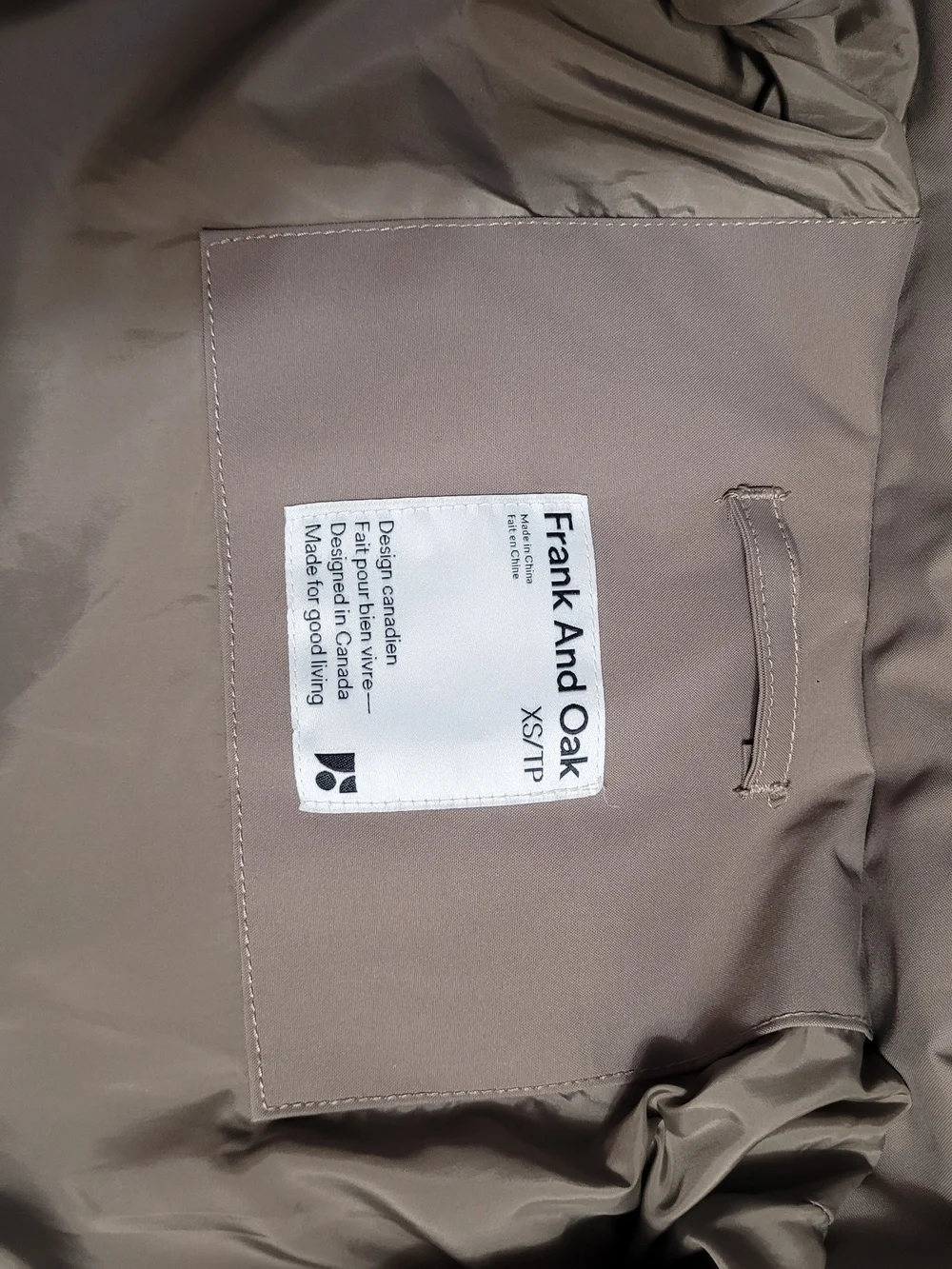 Frank & Oak Minimalist Short Puffer Jacket , Taupe, XS - Picture 10 of 16
